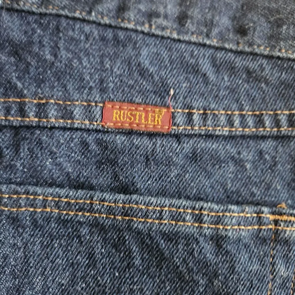 Rustler Blue Jeans Mens Size 48x30 Straight Leg Medium Wash Blue Collar Work